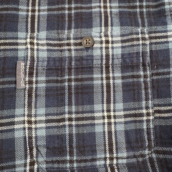 Woolrich Mens L Blue Tartan Plaid Flannel Shirt 100% Cotton Outdoor Workwear - Picture 7 of 12